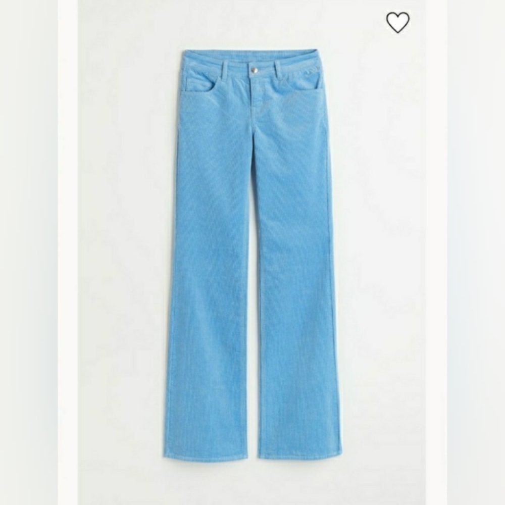 H&M Light Blue Wide Leg Low Waist Corduroy Indie Pants Sz US4 EUR 36 Y2K Fall